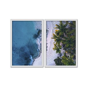 Kit Dois Quadros Decorativos Praia Paradisíaca Areia Branca Coqueiros