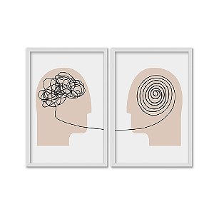 Kit Dois Quadros Decorativos Psicologia Resolução Conversa Bege Fundo Branco