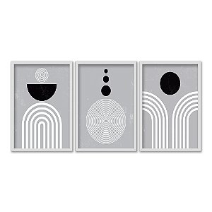 Kit 3 Quadros Decorativos Formas Abstratas Linhas Preto E Branco