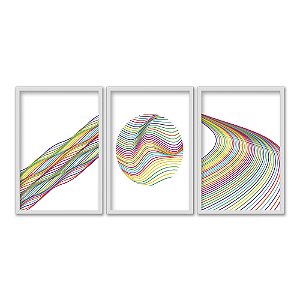 Kit 3 Quadros Decorativos Abstrato Formas Gemotricas Linhas Coloridas