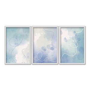 Kit 3 Quadros Decorativos Linha Flutuante Fundo De Nuvens