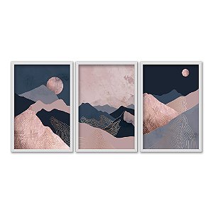 Kit 3 Quadros Decorativos Paisagem Montanhas E Lua Moderno