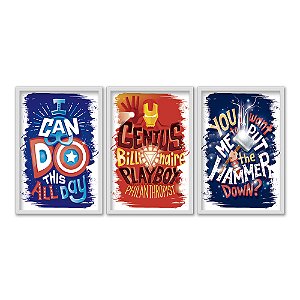 Kit 3 Quadros Decorativos Posters Frases Marcantes Heróis