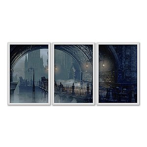 Kit 3 Quadros Decorativos Homem Debaixo De Uma Ponte No Meio Do Nevoeiro