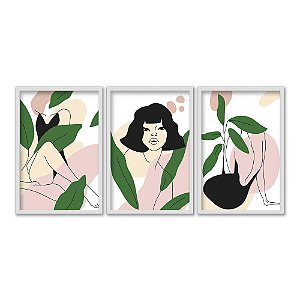 Kit 3 Quadros Decorativos Ilustração De Uma Mulher Com Uma Expressão Triste No Rosto