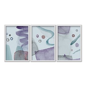 Kit 3 Quadros Decorativos Efeito Pintura Formas Abstratas Roxo E Azul