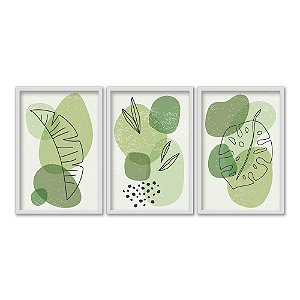 Kit 3 Quadros Decorativos Fomas Verdes Variadas E Plantas Abstrato Moderno