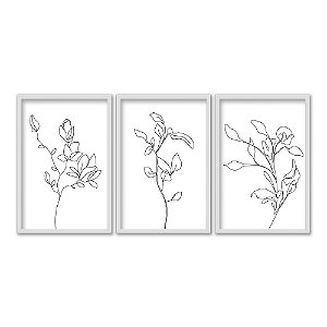 Kit 3 Quadros Decorativos Desenho De Uma Planta Preto e Branco