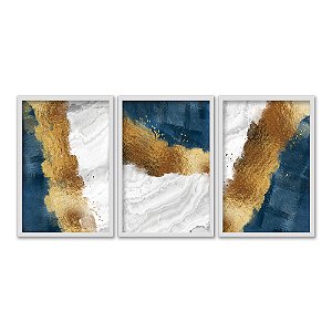 Kit 3 Quadros Decorativos Tem Três Flores Azuis Que Estão Num Vaso