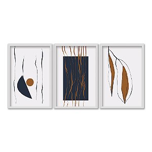 Kit 3 Quadros Decorativos Formas Geométricas E Orgãnicas Azuis E Marrom