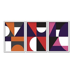 Kit 3 Quadros Decorativos Mosaico Abstrato Colorido Moderno Minimalista Laranja Vermelho Rosa