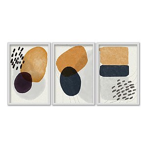 Kit 3 Quadros Decorativos Formas de Tinta Efeito Pintua Amarelo Fundo Cinza