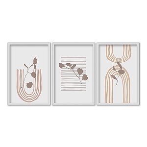 Kit 3 Quadros Decorativos Plantas Com Folhas Fundo Listrado