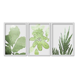 Kit 3 Quadros Decorativos Silhueta Plantas Verder Fundo Branco