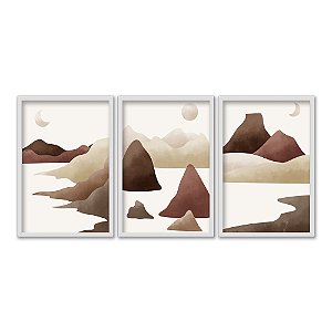 Kit 3 Quadros Decorativos Paisagem Abstrata Boho Montanhas Moderno