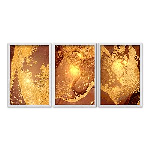 Kit 3 Quadros Decorativos Metal Ouro Dourado Abstrato Moderno