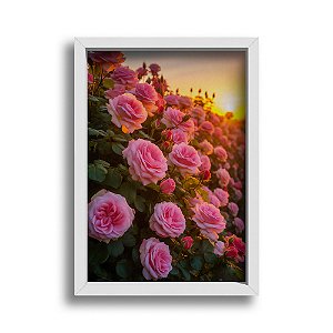 Quadro Decorativo Campo de Rosas Flores Floral Pôr do Sol Natureza