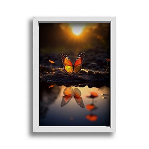 Quadro Decorativo Natureza Borboleta Monarca Paisagem Pôr do Sol Delicado
