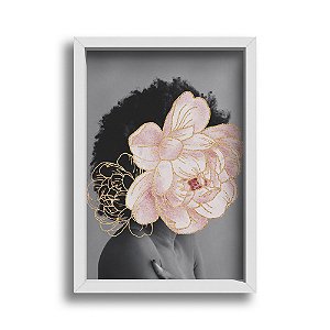 Quadro Decorativo Empoderamento Feminino Flores Floral Lineart Dourado e Rosa Delicado