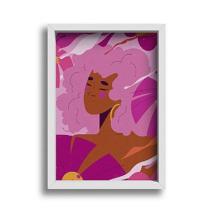 Quadro Decorativo Perfil Menina Negra Feminino Rosa Feminilidade Floral Vetor