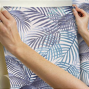 Papel de parede Autoadesivo Quarto Folhas de Palmeira Tons Roxo