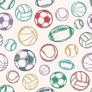 Papel de parede Autoadesivo Infantil Bolas Coloridas Diversos Esportes