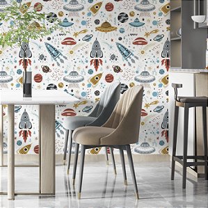 Papel de parede Autoadesivo Infantil Menina Foguete Coloridos