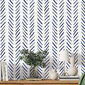 Papel de parede Autoadesivo Sala Listras Pincelada Azul