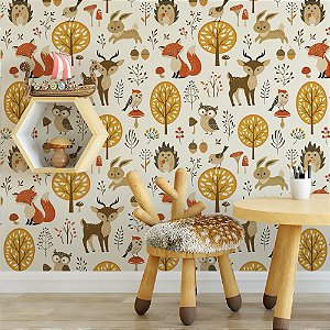 Papel de parede Autoadesivo Quarto Infantil Animais da Floresta