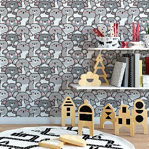 Papel de parede Autoadesivo Quarto Infantil Coala Cinza