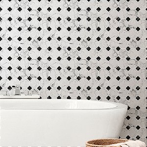 Papel de Parede Adesivo Vinil Pedras Efeito 3D Mosaico Preto e Branco Banheiro Cozinha Varanda