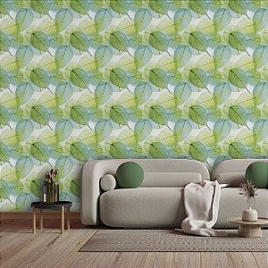 Papel de parede Autoadesivo Folhagem Translúcida Azul Verde Amarelo