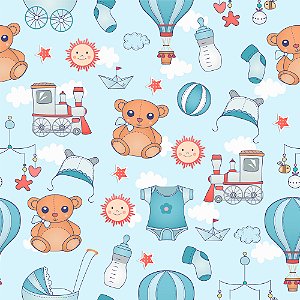 Papel de parede Autoadesivo Infantil Menino Bebe Ursinhos Azul