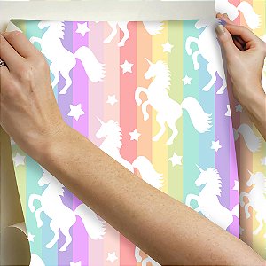 Papel de parede Autoadesivo Infantil Meninas Arco Íris Unicórnio
