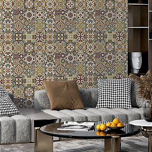 Papel de parede Autoadesivo Cozinha Azulejo Português Marrom