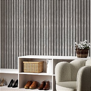 Papel de parede Autoadesivo Quarto Ripado Madeira Cinza Escura