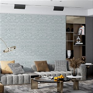 Papel de parede Autoadesivo Sala Tijolo Rustico Verde Claro