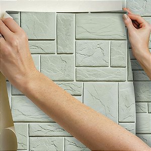 Papel de parede Autoadesivo Sala Pedra Rustica Verde Claro