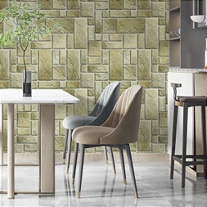 Papel de parede Autoadesivo Sala Pedra Rustica Degrade Verde Claro Rejunto Branco