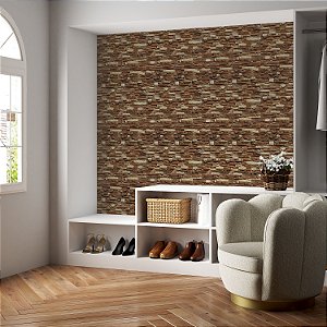 Papel de parede Autoadesivo Sala Pedra Rustica Canjiquinha Marrom E Bege