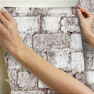 Papel de parede Autoadesivo Sala Tijolinho Rustico Branco Demolição