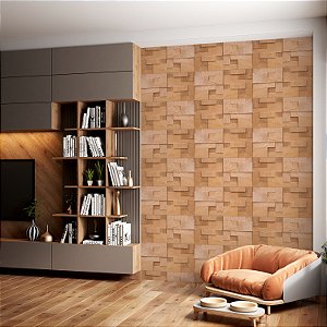 Papel de parede Autoadesivo Sala Pedra Rustica Mosaico 3d Marrom Claro