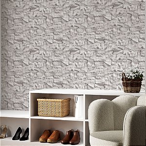 Papel de parede Autoadesivo Sala Pedra Rustica Mosaico Cinza Claro