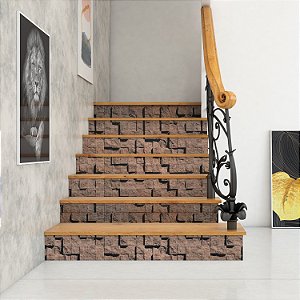 Papel de parede Autoadesivo Sala Cubos Pedras Rocha Rustico Ferrugem
