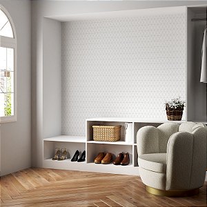 Papel de parede Autoadesivo Quarto Mosaico Branco Cinza Linhas Formas