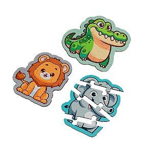 Conjunto 3 Quebra-cabeça 4 Peças Infantil Brinquedo Em Mdf