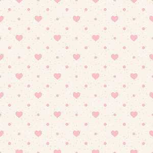 Papel de Parede Vinílico Bege Nude Corações Poá Rosa Adesivo Resistente