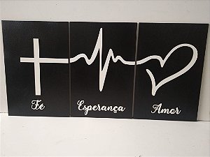 Trio de quadros em Mdf - Fé Esperança Amor