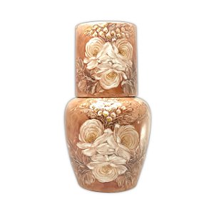 Moringa Francesa Jarra Água com Copo de Porcelana 1,250 ml Pintado à Mão ROSAS BRANCA CHOCOLATE