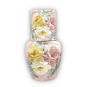Moringa Francesa Jarra Água com Copo de Porcelana 1,250 ml ROSAS BRANCA ROSA AMARELA/ROSA